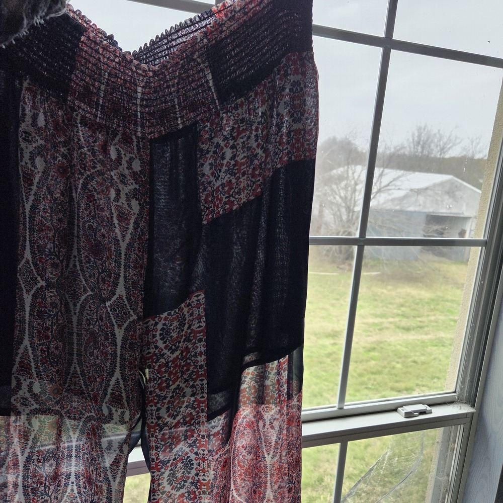 Women's Small 2 Piece Set‎ S/M Top & Pants Sheer Chiffon Smocked Swim Navy Red - Picture 4 of 10
